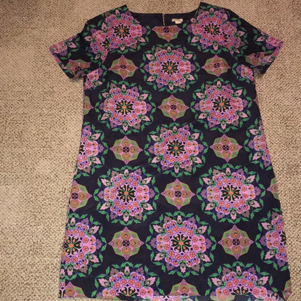 J.Crew pink & black floral print shift dress